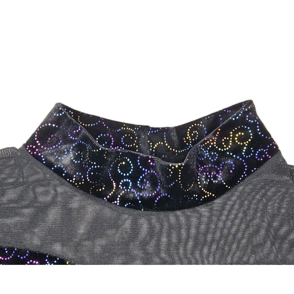 Body Wrappers VTG Mesh Velvet LS Mock Neck Dance Midriff Bling Top Preteen (XS) - Picture 8 of 16